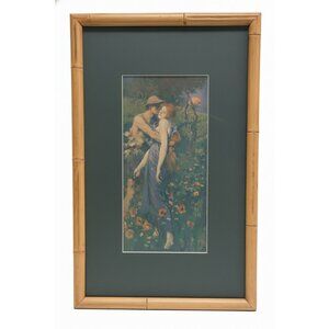 Vtg Framed "An Idyll" Print By Maurice Greiffenhagen 17x11 Bamboo-Inspired Frame